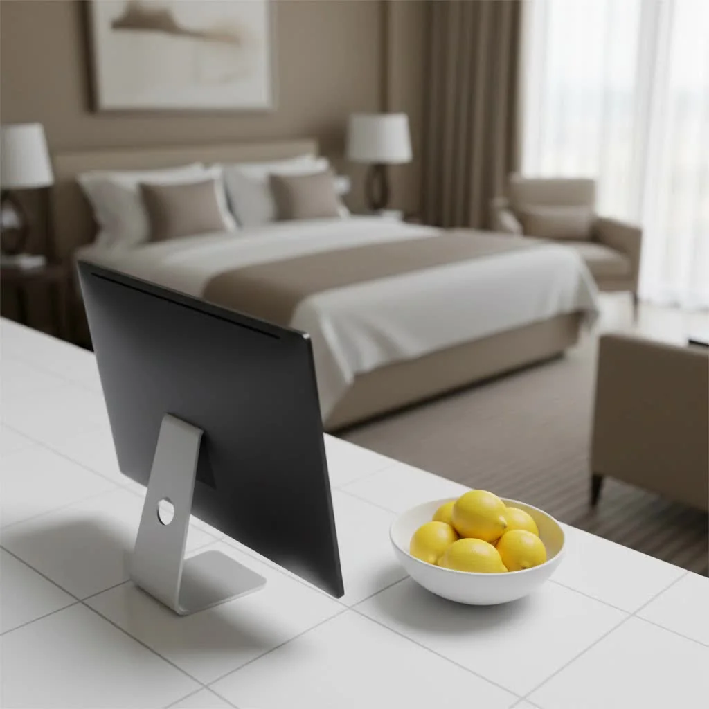 Modern flat screen computer monitor displaying a vibrant image