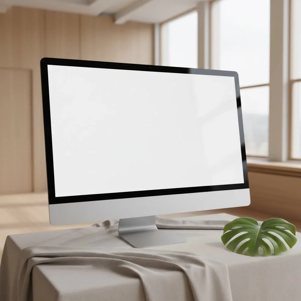 Modern computer monitor with integrated speakers on a clean desk