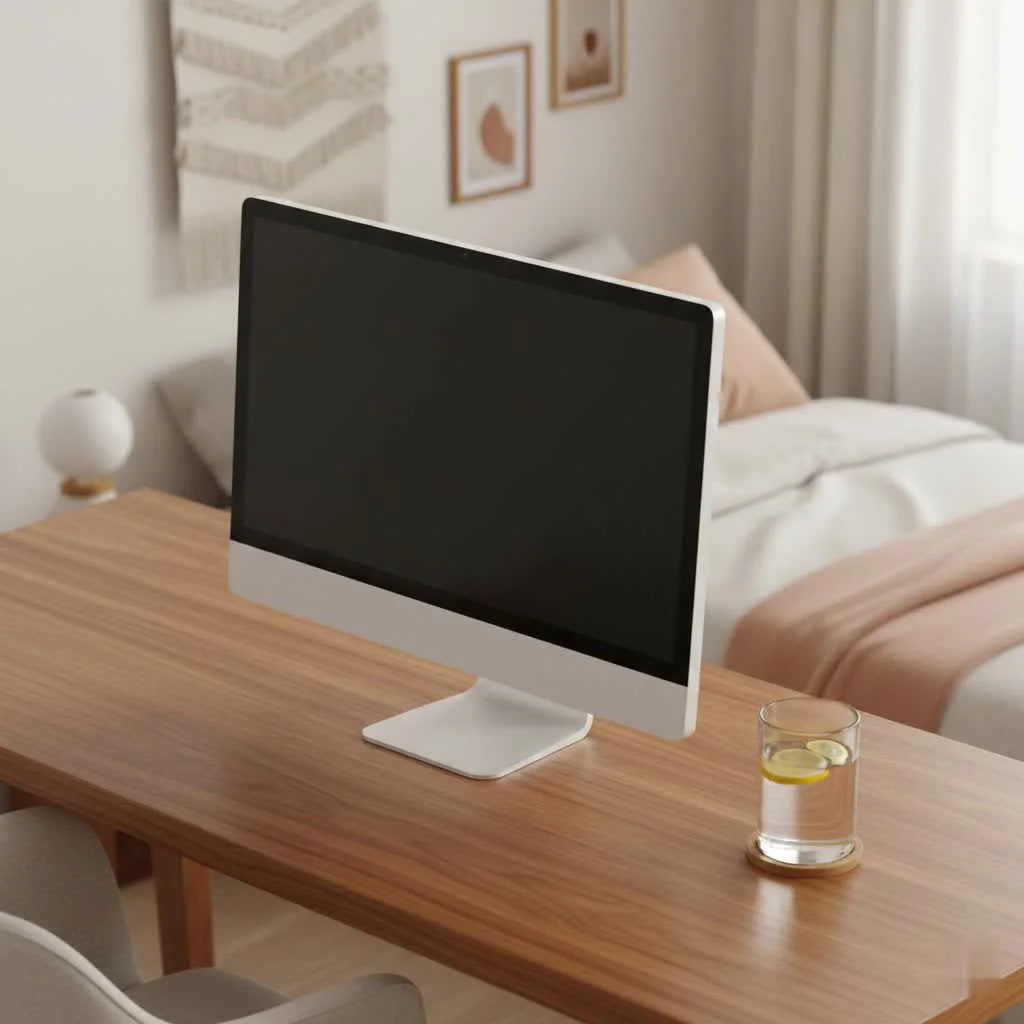 Mac computer monitor connected to a MacBook Pro