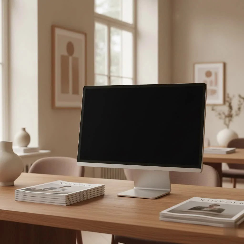 HP computer monitor displaying a vibrant desktop background